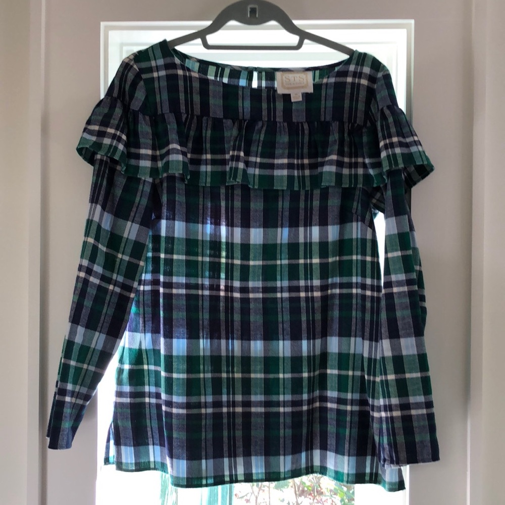 Sail to Sable Ruffle Plaid Top flannel
